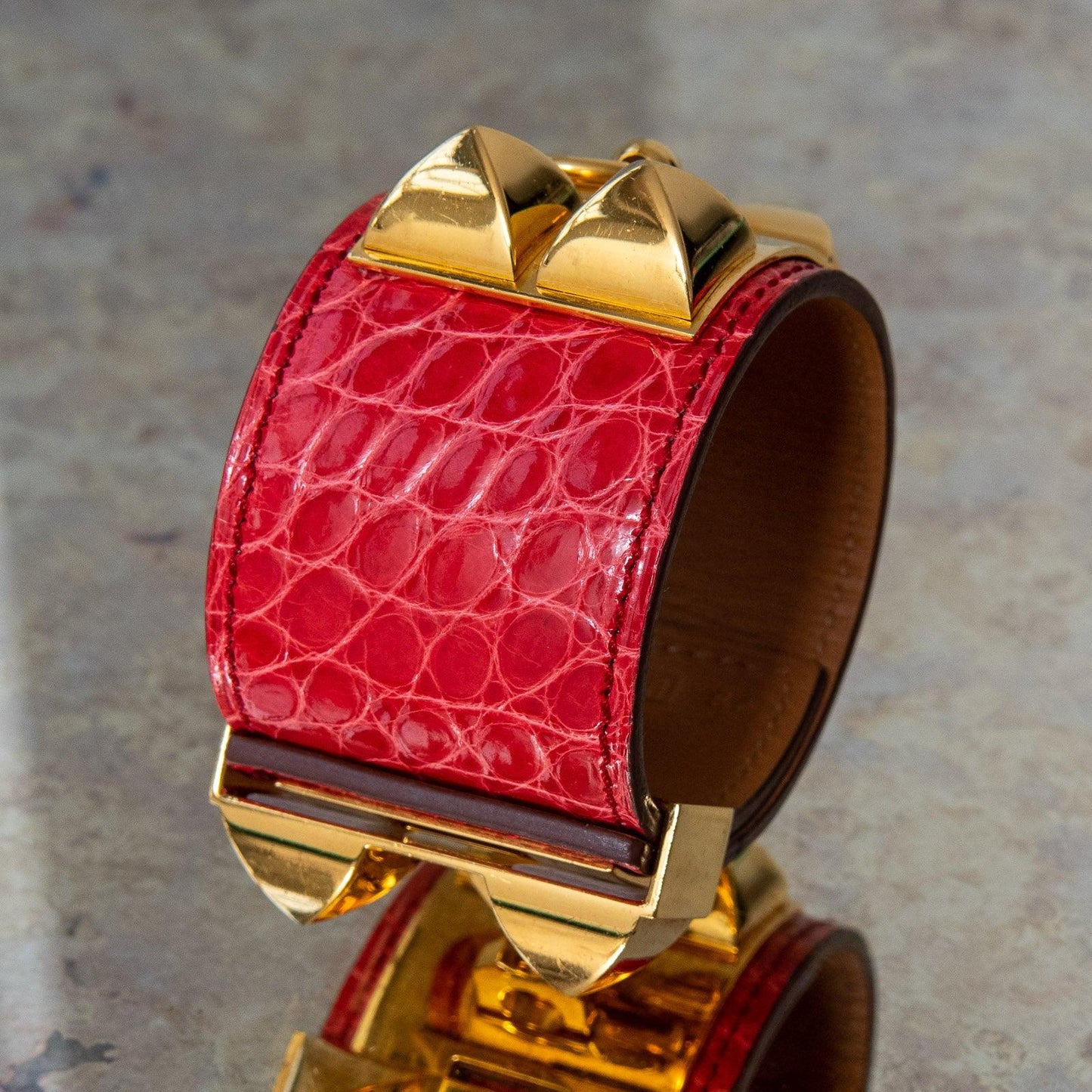 Hermes Red Crocodile Collier de Chien Cuff