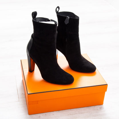 Hermes Fever  Black Suede and Leather Boots Size 38.5