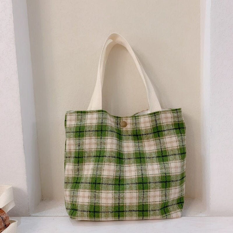 Canvas Plaid Shoulder Bags for Women