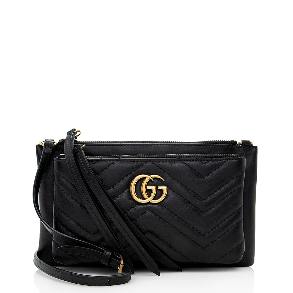 Gucci Calfskin Matelasse GG Marmont Double Zip Crossbody Bag (SHF-UjjzWj)