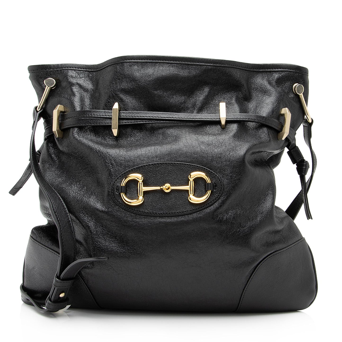 Gucci Glazed Calfskin Horsebit 1955 Morsetto Drawstring Shoulder Bag (SHF-4zXuXi)