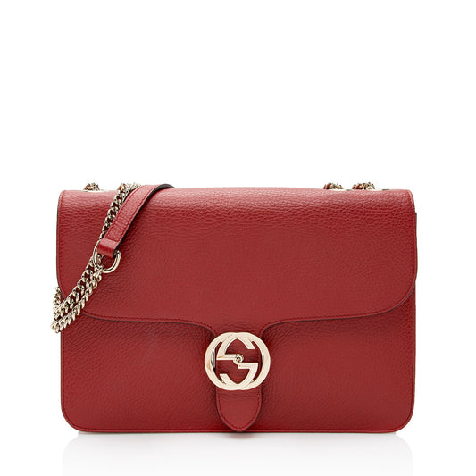 Gucci Grained Calfskin Interlocking G Medium Shoulder Bag (SHF-22611)