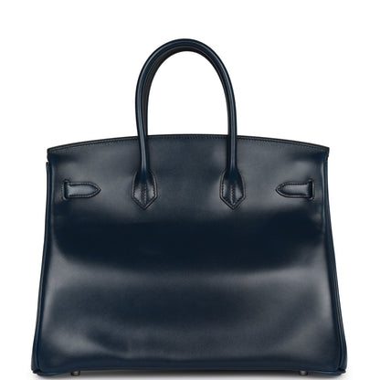 Hermes Birkin 35 Bleu De Prusse Box Calf Guilloché Palladium Hardware