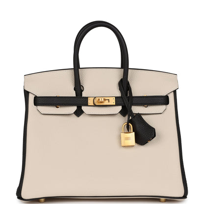 Hermes Special Order (HSS) Birkin 25 Craie and Black Togo Brushed Gold Hardware