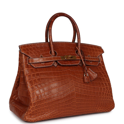 Hermes Birkin 35 Barenia Matte Niloticus Crocodile Gold Hardware