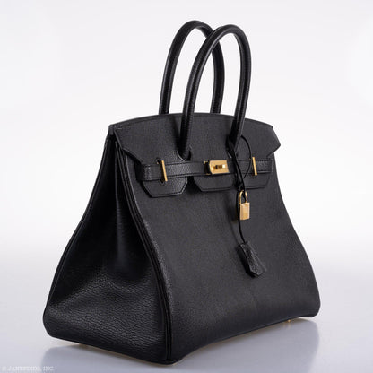 Hermes Birkin 35 Black Chevre De Coromandel with Gold Hardware - 2019, D