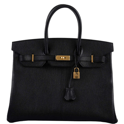 Hermes Birkin 35 Black Chevre De Coromandel with Gold Hardware - 2019, D