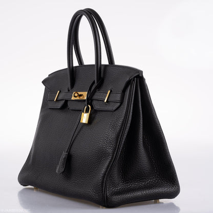 Hermes Birkin 35 Black Clemence Leather Gold Hardware - Square N