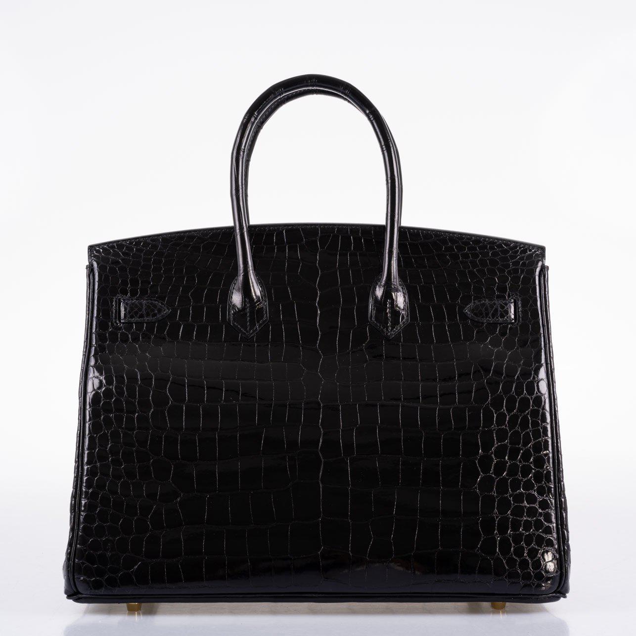 Hermes Birkin 35 Black Shiny Porosus Crocodile with Gold Hardware - 2017, A