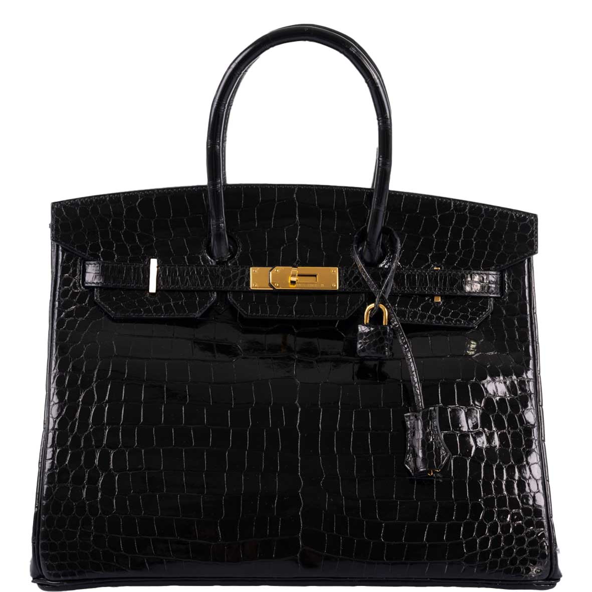 Hermes Birkin 35 Black Shiny Porosus Crocodile with Gold Hardware - 2017, A