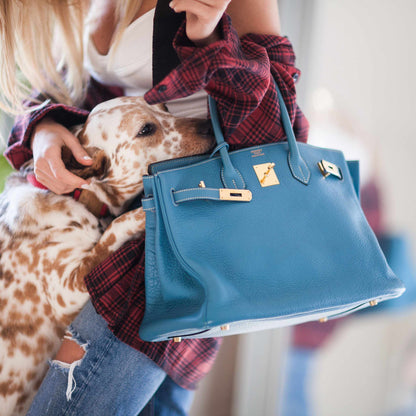 Hermes Birkin 35 Blue Jean Togo with Palladium Hardware - 2008, K Square