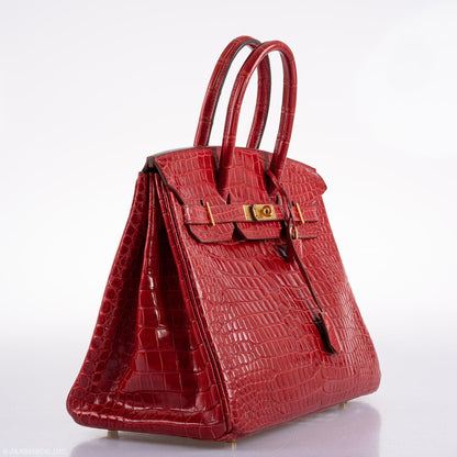 Hermes Birkin 35 Braise Porosus Crocodile with Gold Hardware - 2011, Square O