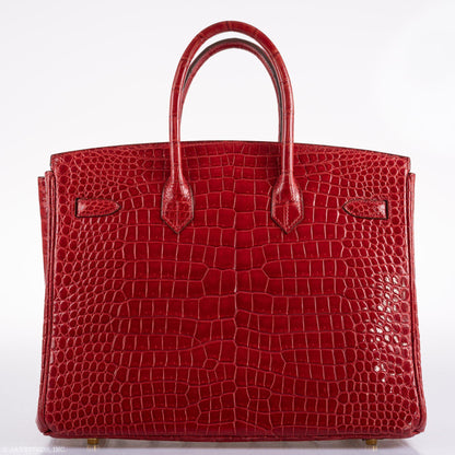 Hermes Birkin 35 Braise Porosus Crocodile with Gold Hardware - 2011, Square O