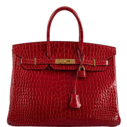 Hermes Birkin 35 Braise Porosus Crocodile with Gold Hardware - 2011, Square O