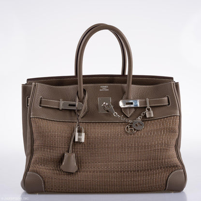 Hermes Birkin 35 Crinoline & Etoupe Clemence with Palladium Hardware - 2005, I Square