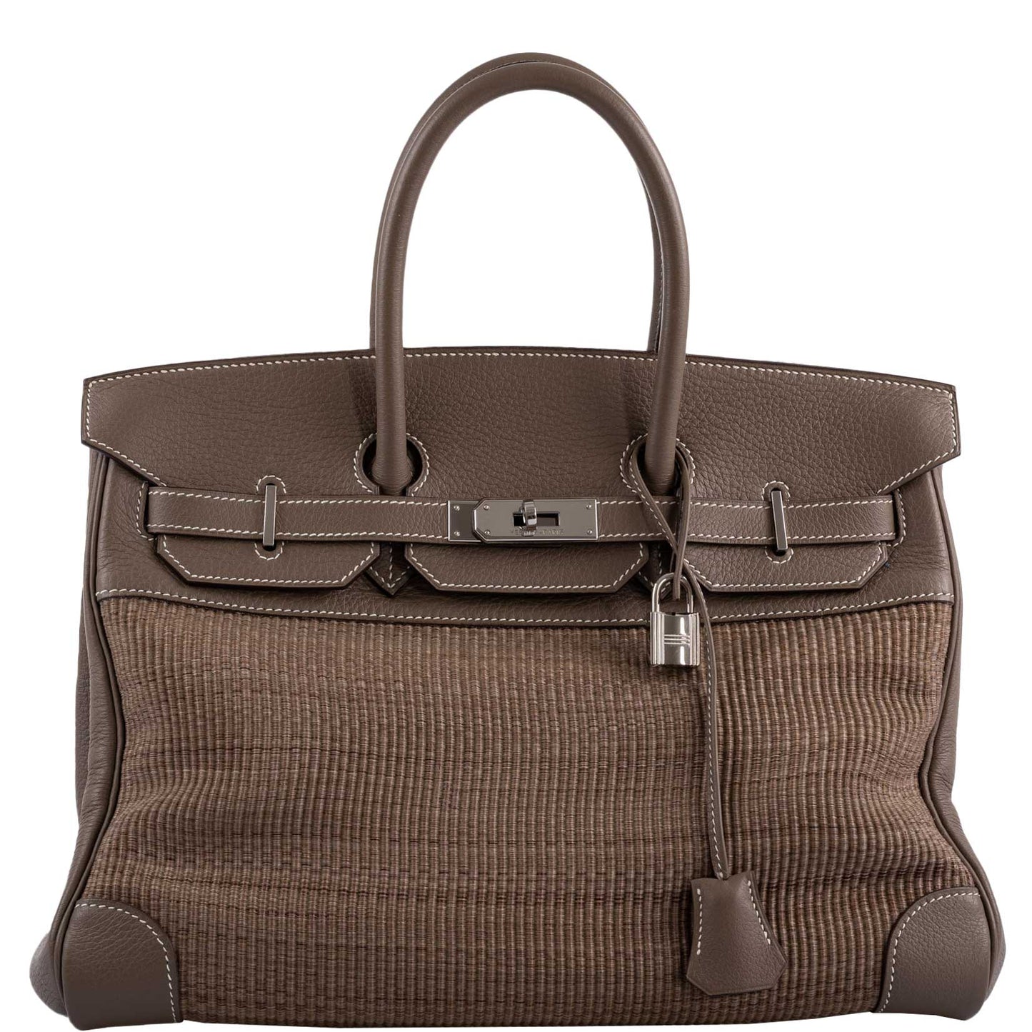 Hermes Birkin 35 Crinoline & Etoupe Clemence with Palladium Hardware - 2005, I Square