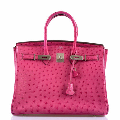 Hermes Birkin 35 Fuchsia Ostrich with Palladium Hardware - 2004, H Square