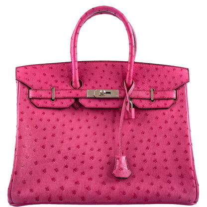 Hermes Birkin 35 Fuchsia Ostrich with Palladium Hardware - 2004, H Square