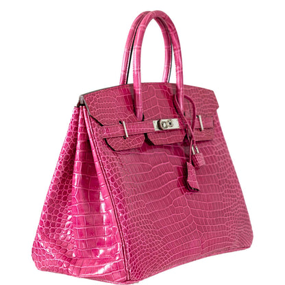 Hermes Birkin 35 Fuchsia Porosus Crocodile with Palladium Hardware - 2011, O Square