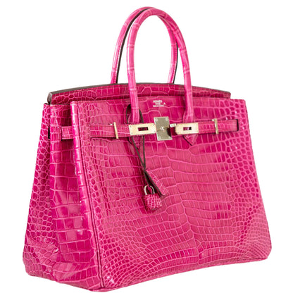 Hermes Birkin 35 Fuchsia Porosus Crocodile with Palladium Hardware - 2011, O Square