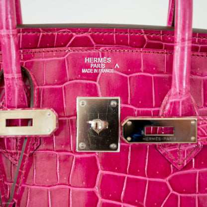 Hermes Birkin 35 Fuchsia Porosus Crocodile with Palladium Hardware - 2011, O Square