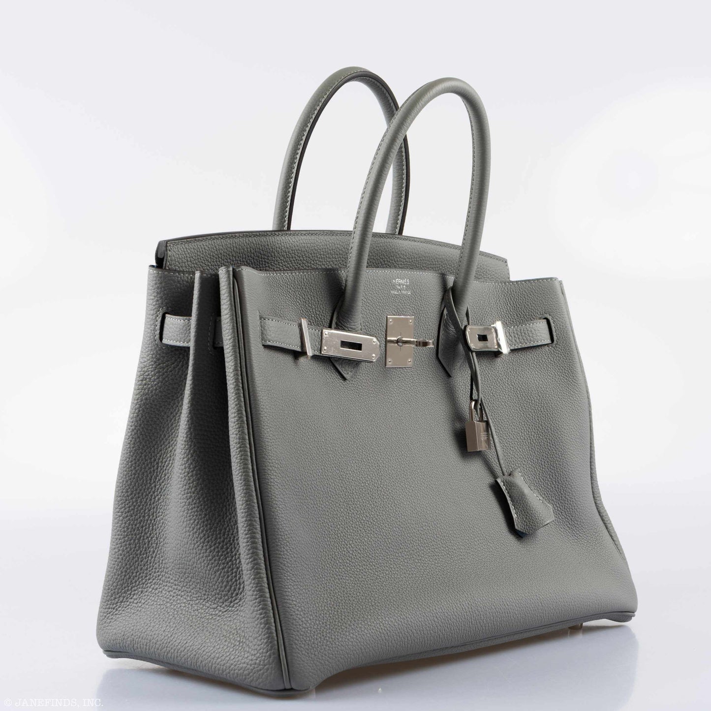 Hermes Birkin 35 Gris Mouette Verso Blue Agate Togo Palladium Hardware - 2016, X