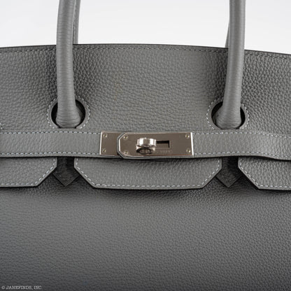 Hermes Birkin 35 Gris Mouette Verso Blue Agate Togo Palladium Hardware - 2016, X