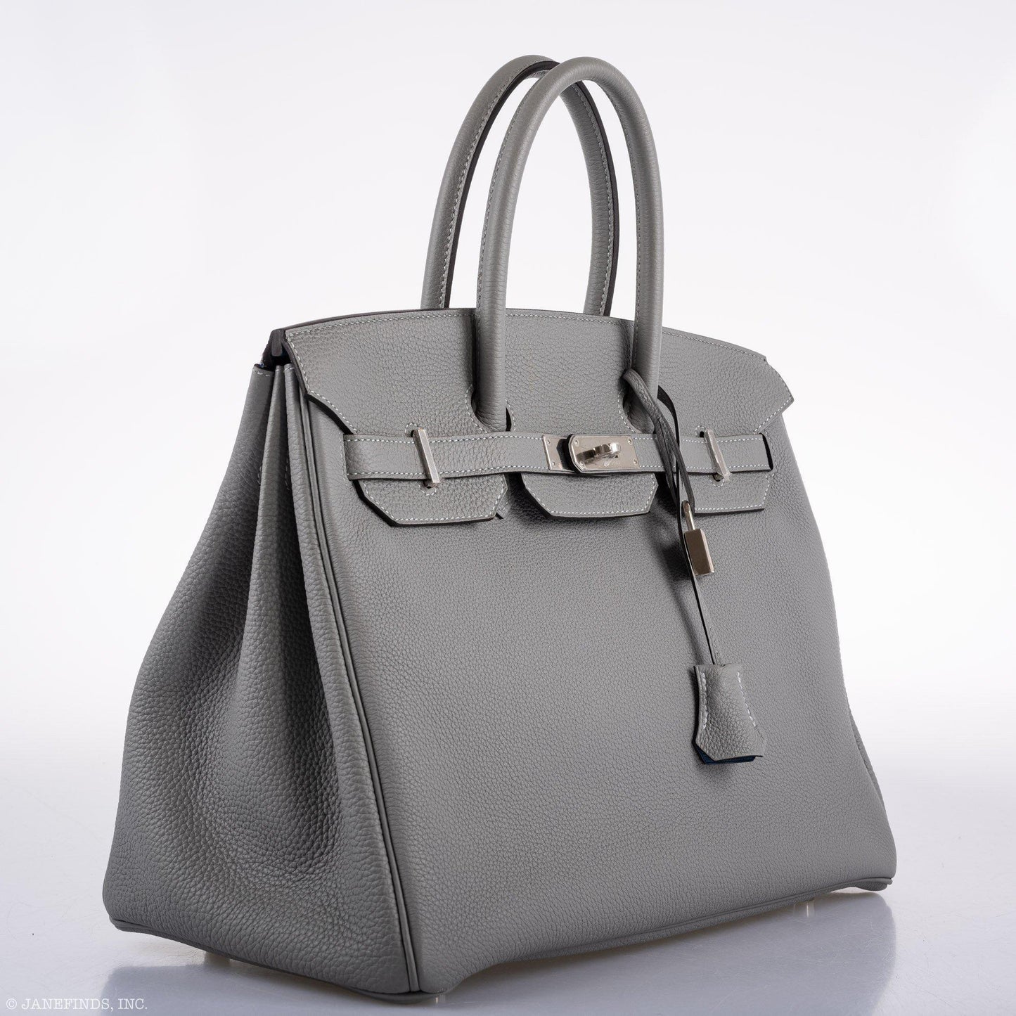 Hermes Birkin 35 Gris Mouette Verso Blue Agate Togo Palladium Hardware - 2016, X