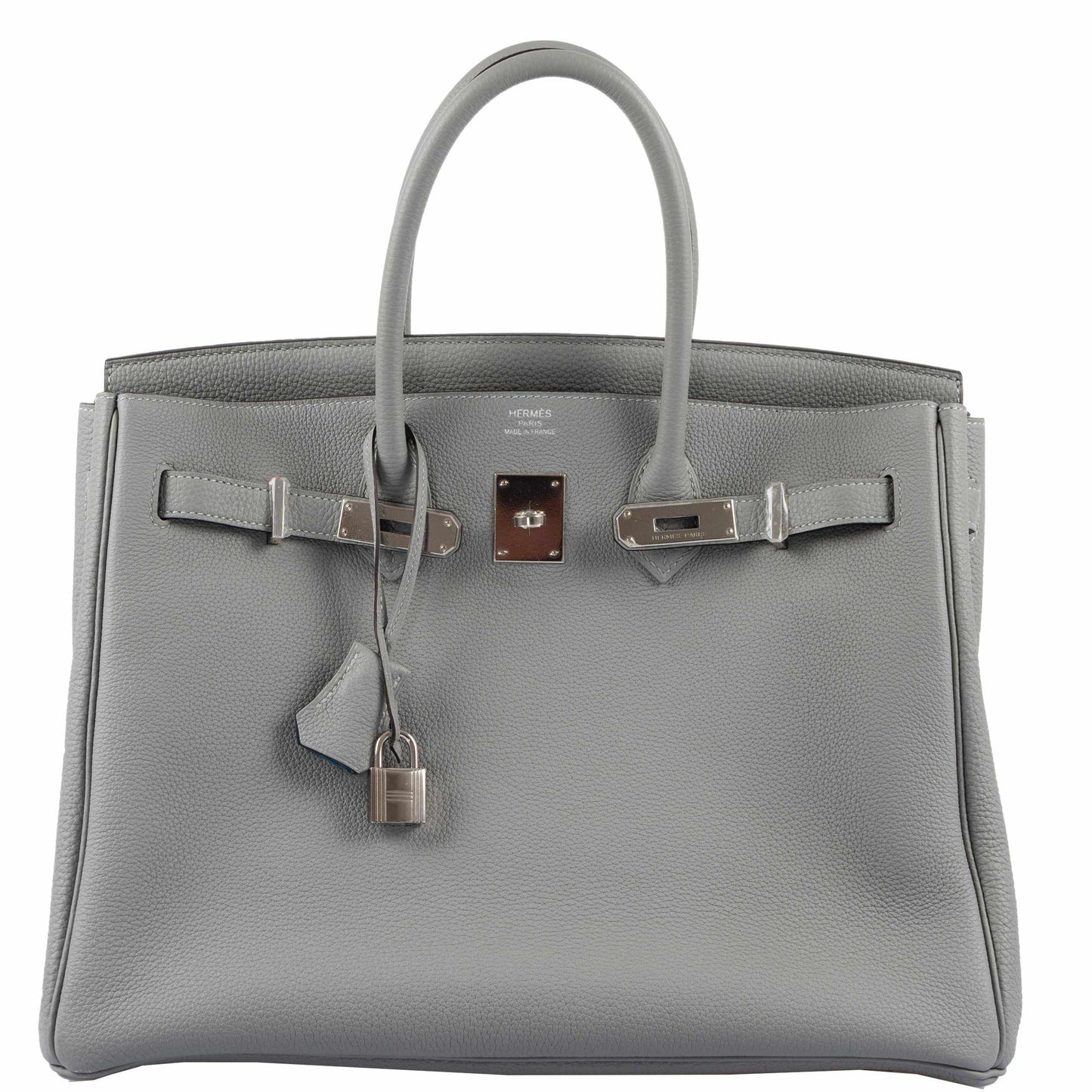 Hermes Birkin 35 Gris Mouette Verso Blue Agate Togo Palladium Hardware - 2016, X