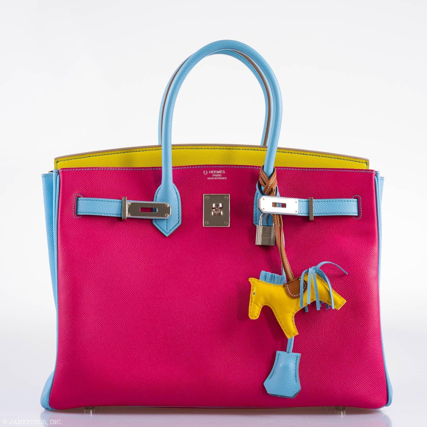 Hermes Birkin 35 HSS Rose Tyrien, Blue Celeste, Lime Epsom Palladium Hardware - 2011, O