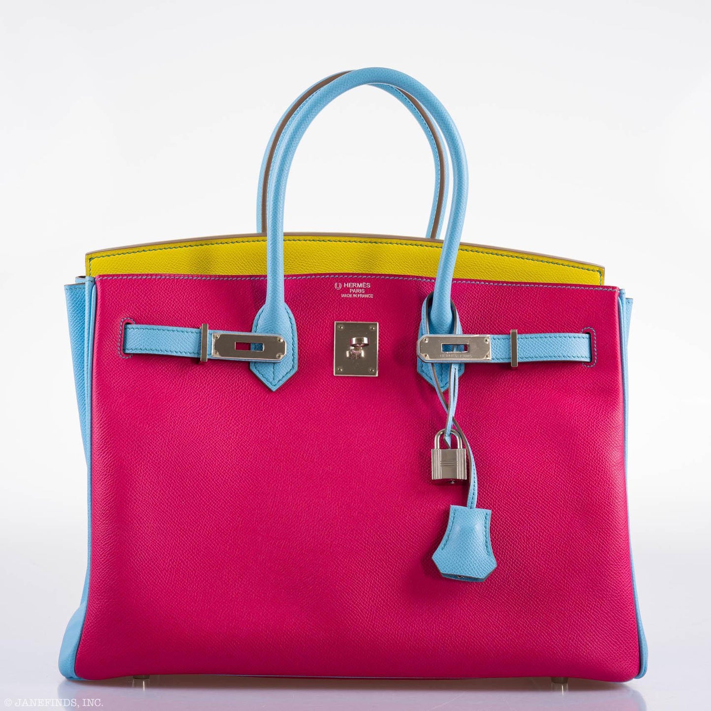 Hermes Birkin 35 HSS Rose Tyrien, Blue Celeste, Lime Epsom Palladium Hardware - 2011, O