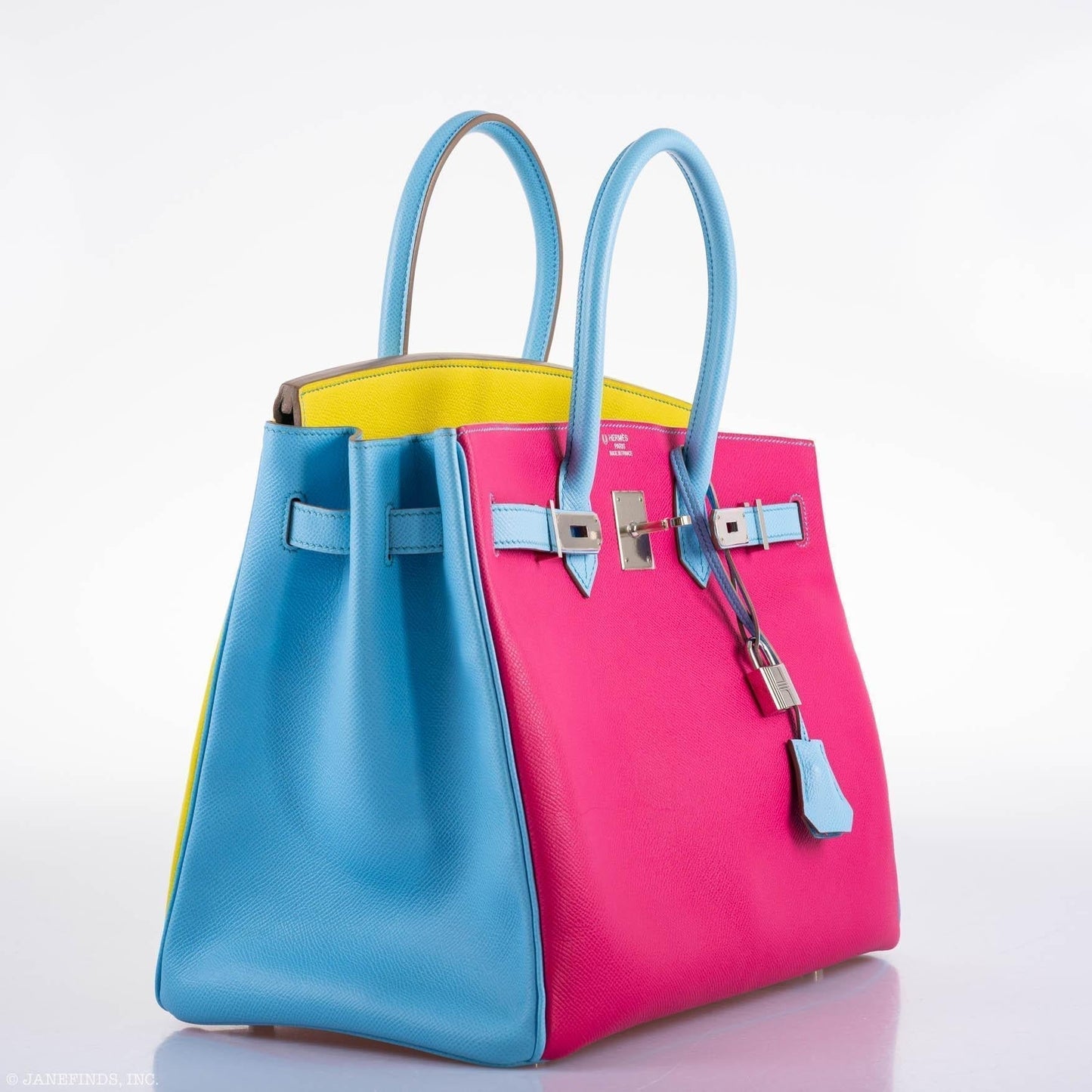 Hermes Birkin 35 HSS Rose Tyrien, Blue Celeste, Lime Epsom Palladium Hardware - 2011, O