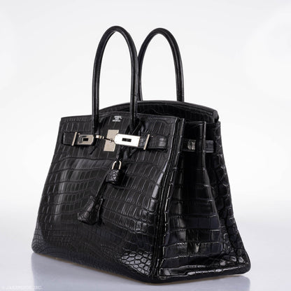 Hermes Birkin 35 Matte Black Nilo Crocodile with Palladium Hardware - 2011, O Square