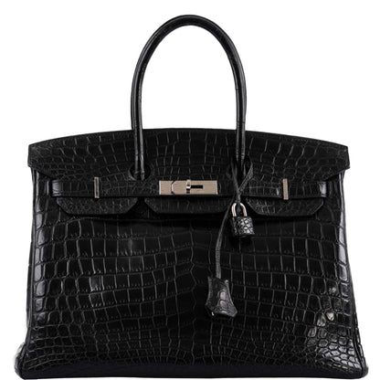 Hermes Birkin 35 Matte Black Nilo Crocodile with Palladium Hardware - 2011, O Square