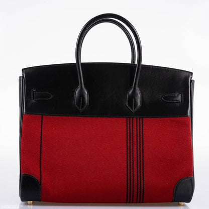 Hermes Birkin 35 Red Potamos Canvas & Black Box with Gold Hardware - 2006, J Square