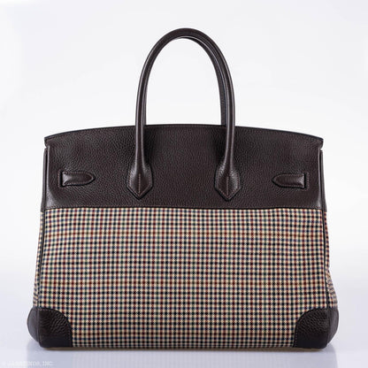 Hermes Birkin 35 Togo And Plaid Wool Lainage Palladium Hardware -Runway Bag