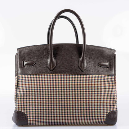 Hermes Birkin 35 Togo And Plaid Wool Lainage Palladium Hardware -Runway Bag