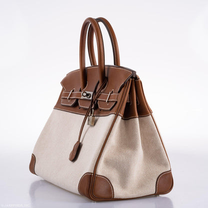 Hermes Birkin 35 Toile & Barenia with Palladium Hardware - 2009, M Square