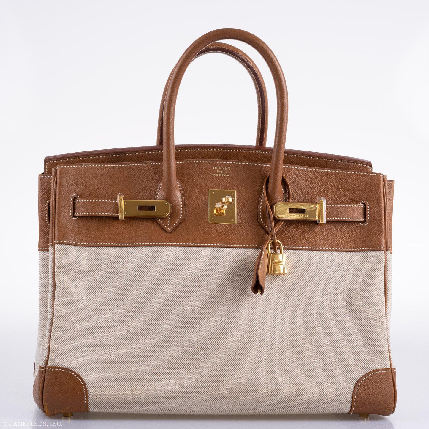 Hermes Birkin 35 Toile & Gold Epsom Gold Hardware