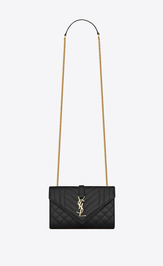 Saint Laurent Women Small Envelope Quilted Grain Leather Bag