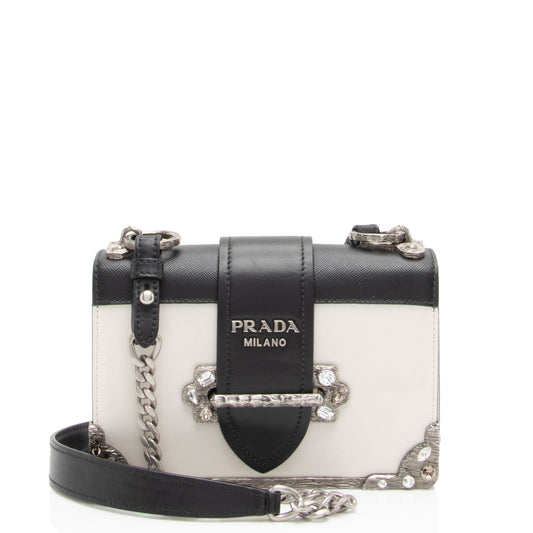 Prada Calfskin Crystal Cahier Shoulder Bag (SHF-Hlddcz)