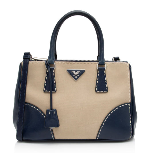 Prada Canvas Calfskin Stitch City Tote (SHF-FzLXxK)