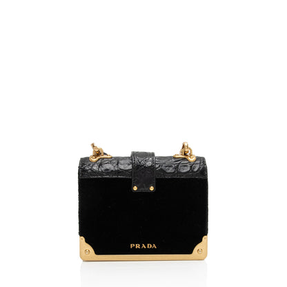 Prada Croc Embossed Calfskin Velvet Cahier Micro Crossbody (SHF-ckpRr7)