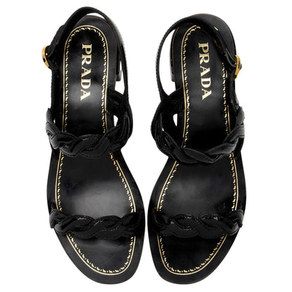 Prada Patent Leather Braided Slingback Sandals - Size 6 / 36 (SHF-5fdOzk)