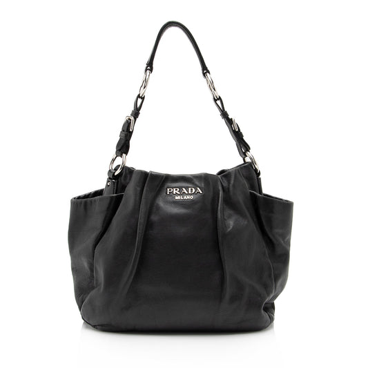 Prada Soft Calfskin Pleated Side Pocket Hobo (SHF-pruIY9)