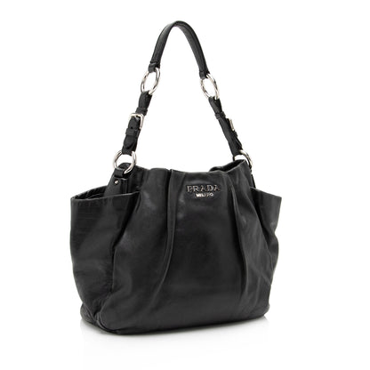 Prada Soft Calfskin Pleated Side Pocket Hobo (SHF-pruIY9)