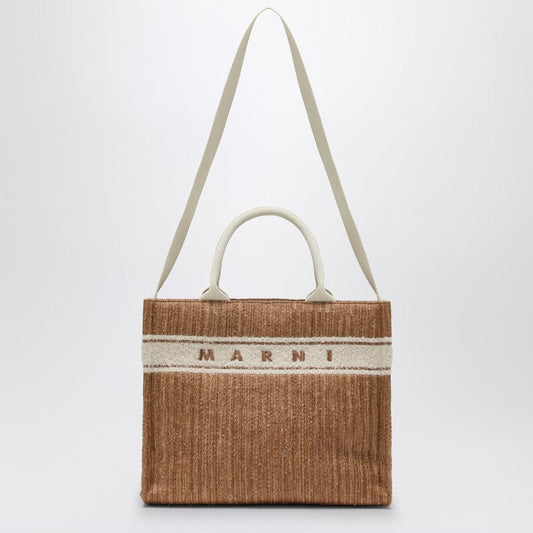 Marni Small Tote Bag Écru In Raffia-Effect Fabric Women