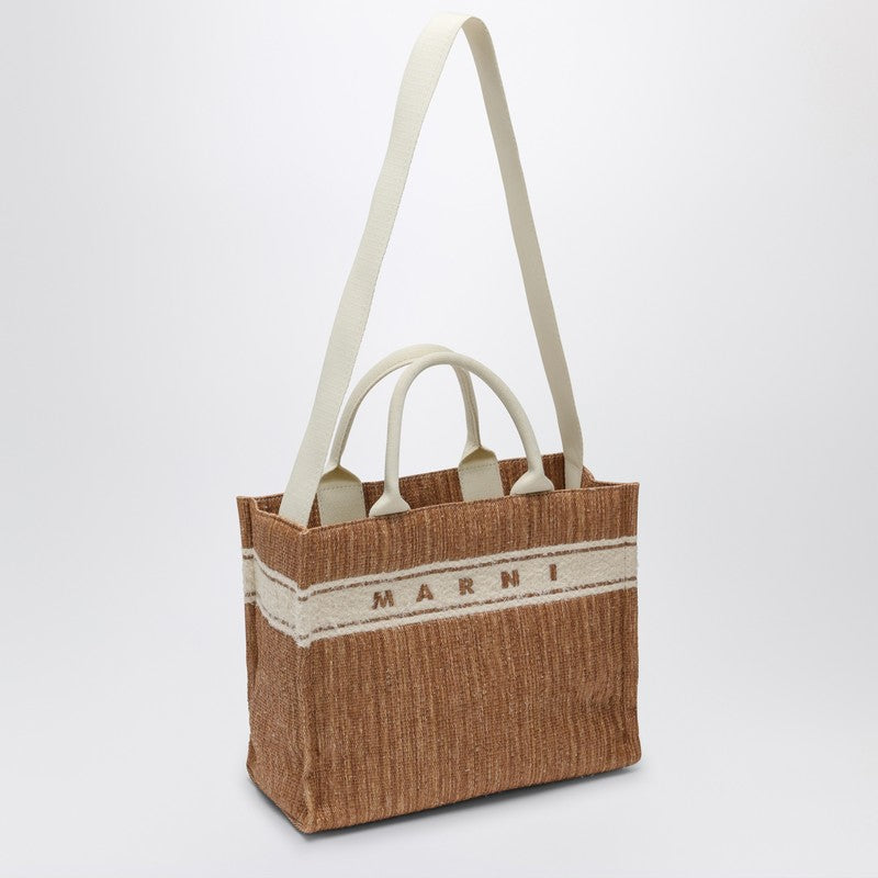 Marni Small Tote Bag Écru In Raffia-Effect Fabric Women