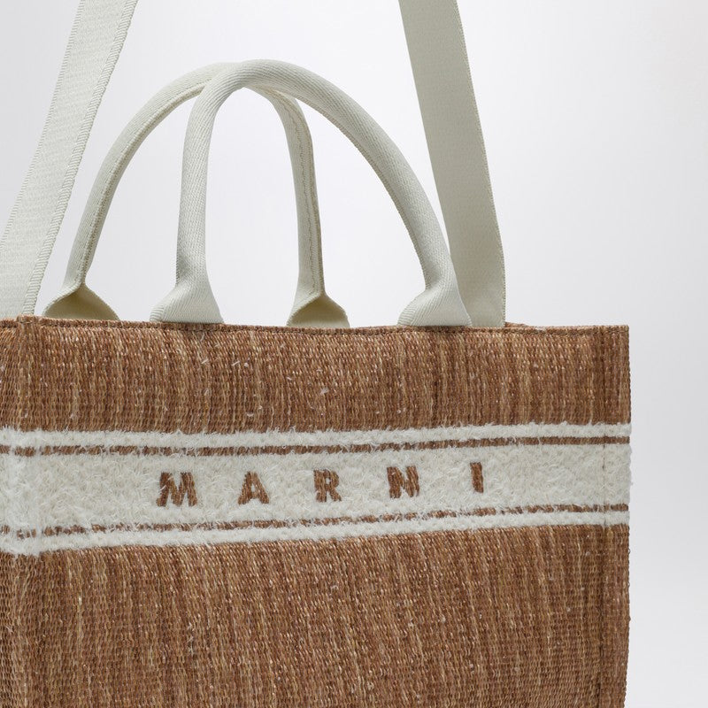 Marni Small Tote Bag Écru In Raffia-Effect Fabric Women