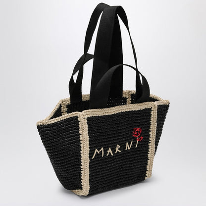 Marni Sillo Small Shopping Bag In Black Raffia-Effect Macramé Women